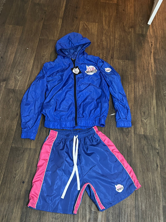 blue windbreaker jacket