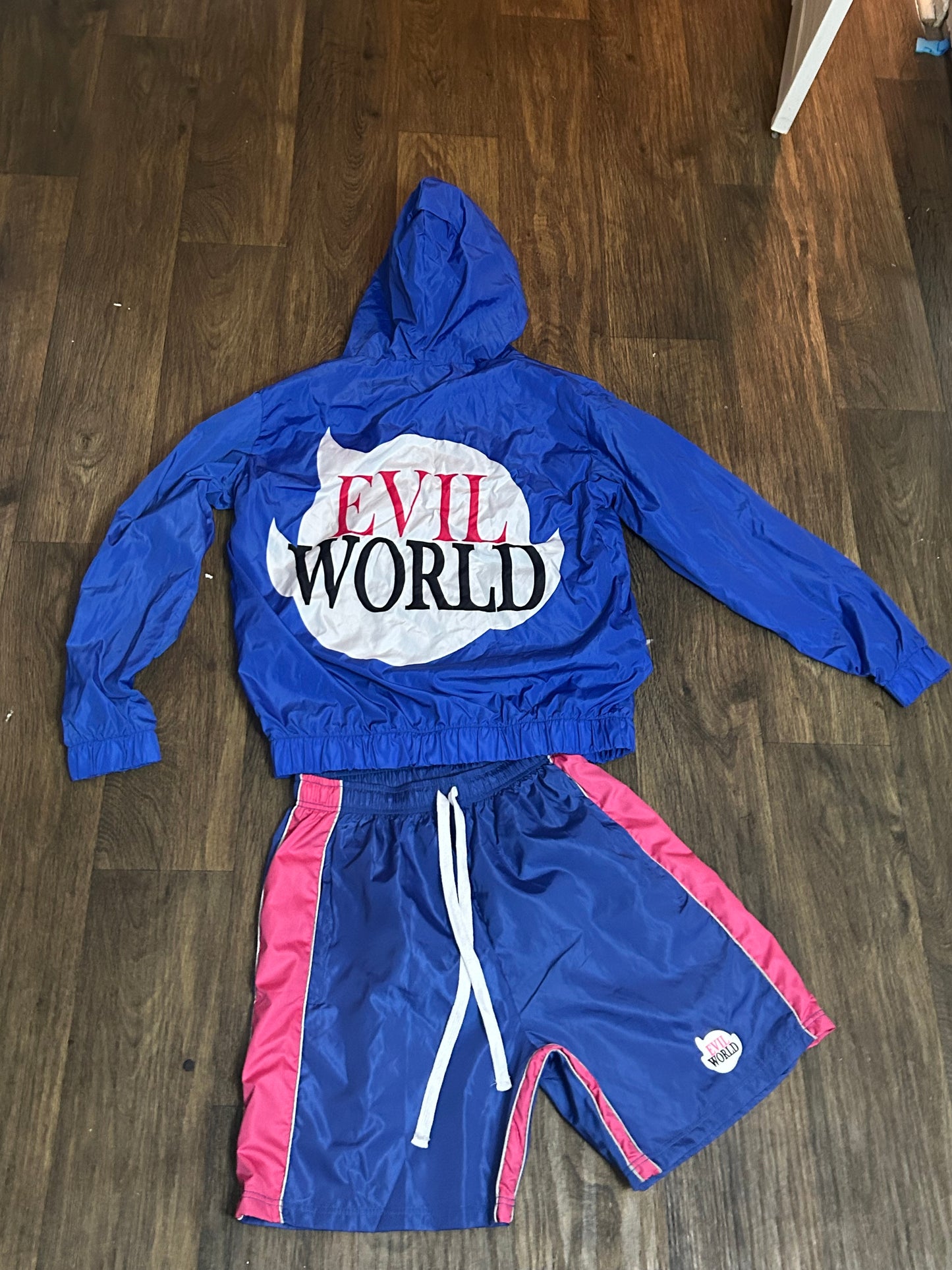 blue windbreaker jacket